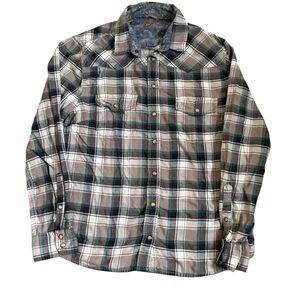 Jachs Girlfriend Bea Women’s Medium Green Flannel Plaid Pearl Button Shirt